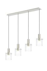 Brandroot Ribbed Linear Pendant, 4 Light Adjustable E27, Beige Stone/Clear Narrow Line Glass