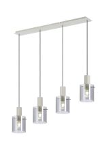 Brandroot Ribbed Linear Pendant, 4 Light Adjustable E27, Beige Stone/Smoke Narrow Line Glass