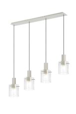 Brandroot Ribbed Linear Pendant, 4 Light Adjustable E27, Beige Stone/Clear Wide Line Glass