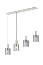 Brandroot Ribbed Linear Pendant, 4 Light Adjustable E27, Beige Stone/Smoke Wide Line Glass