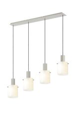 Brandroot Ribbed Linear Pendant, 4 Light Adjustable E27, Beige Stone/Gloss White Wide Line Glass