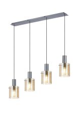 Brandroot Ribbed Linear Pendant, 4 Light Adjustable E27, Dark Grey/Amber Narrow Line Glass