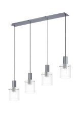 Brandroot Ribbed Linear Pendant, 4 Light Adjustable E27, Dark Grey/Clear Narrow Line Glass