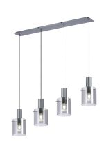 Brandroot Ribbed Linear Pendant, 4 Light Adjustable E27, Dark Grey/Smoke Narrow Line Glass