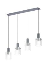 Brandroot Ribbed Linear Pendant, 4 Light Adjustable E27, Dark Grey/Clear Wide Line Glass