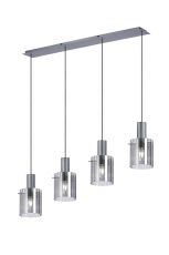 Brandroot Ribbed Linear Pendant, 4 Light Adjustable E27, Dark Grey/Smoke Wide Line Glass