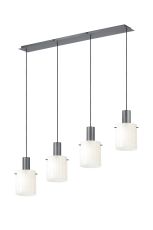 Brandroot Ribbed Linear Pendant, 4 Light Adjustable E27, Dark Grey/Gloss White Wide Line Glass