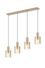 Brandroot Ribbed Linear Pendant, 4 Light Adjustable E27, Light Gold/Amber Narrow Line Glass