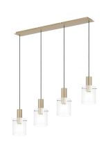 Brandroot Ribbed Linear Pendant, 4 Light Adjustable E27, Light Gold/Clear Narrow Line Glass