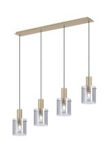 Brandroot Ribbed Linear Pendant, 4 Light Adjustable E27, Light Gold/Smoke Narrow Line Glass