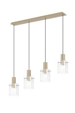 Brandroot Ribbed Linear Pendant, 4 Light Adjustable E27, Light Gold/Clear Wide Line Glass