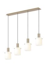 Brandroot Ribbed Linear Pendant, 4 Light Adjustable E27, Light Gold/Gloss White Wide Line Glass