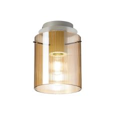 Brandroot Ribbed 21cm Round Ceiling Flush, 1 Light Flush Fitting E27, Beige Stone/Amber Narrow Line Glass