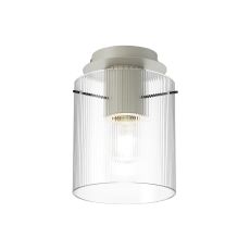 Brandroot Ribbed 21cm Round Ceiling Flush, 1 Light Flush Fitting E27, Beige Stone/Clear Narrow Line Glass