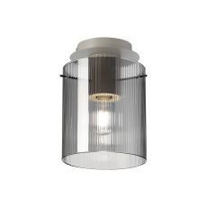 Brandroot Ribbed 21cm Round Ceiling Flush, 1 Light Flush Fitting E27, Beige Stone/Smoke Narrow Line Glass