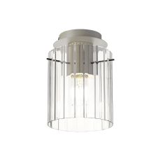 Brandroot Ribbed 21cm Round Ceiling Flush, 1 Light Flush Fitting E27, Beige Stone/Clear Wide Line Glass