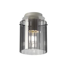 Brandroot Ribbed 21cm Round Ceiling Flush, 1 Light Flush Fitting E27, Beige Stone/Smoke Wide Line Glass