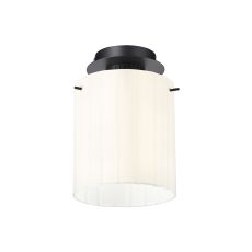 Brandroot Ribbed 21cm Round Ceiling Flush, 1 Light Flush Fitting E27, Dark Grey/Gloss White Wide Line Glass