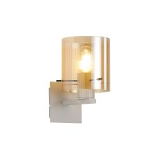 Brandroot Ribbed Single Switched Wall Lamp, 1 Light, E27, Beige Stone/Amber Narrow Line Glass