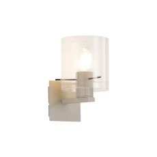 Brandroot Ribbed Single Switched Wall Lamp, 1 Light, E27, Beige Stone/Clear Narrow Line Glass