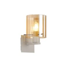 Brandroot Ribbed Single Switched Wall Lamp, 1 Light, E27, Beige Stone/Amber Wide Line Glass