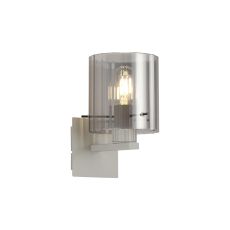 Brandroot Ribbed Single Switched Wall Lamp, 1 Light, E27, Beige Stone/Smoke Wide Line Glass