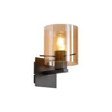 Brandroot Ribbed Single Switched Wall Lamp, 1 Light, E27, Dark Grey/Amber Narrow Line Glass