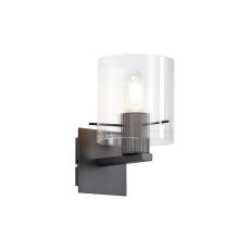 Brandroot Ribbed Single Switched Wall Lamp, 1 Light, E27, Dark Grey/Clear Narrow Line Glass