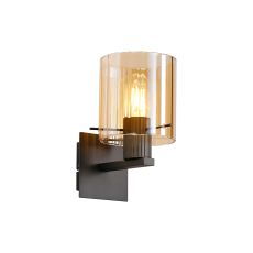 Brandroot Ribbed Single Switched Wall Lamp, 1 Light, E27, Dark Grey/Amber Wide Line Glass