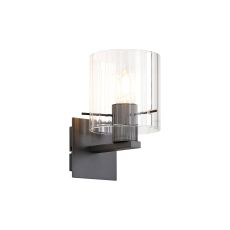 Brandroot Ribbed Single Switched Wall Lamp, 1 Light, E27, Dark Grey/Clear Wide Line Glass