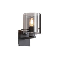 Brandroot Ribbed Single Switched Wall Lamp, 1 Light, E27, Dark Grey/Smoke Wide Line Glass