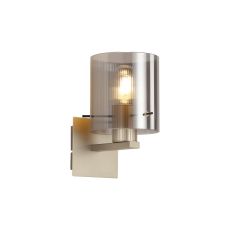 Brandroot Ribbed Single Switched Wall Lamp, 1 Light, E27, Light Gold/Smoke Narrow Line Glass