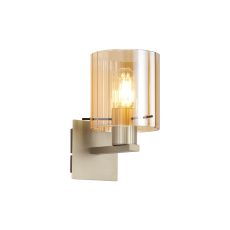 Brandroot Ribbed Single Switched Wall Lamp, 1 Light, E27, Light Gold/Amber Wide Line Glass