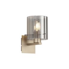 Brandroot Ribbed Single Switched Wall Lamp, 1 Light, E27, Light Gold/Smoke Wide Line Glass