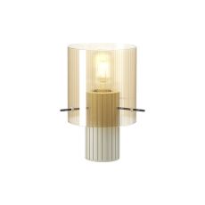 Brandroot Ribbed Table Lamp, 1 Light E27, Beige Stone/Amber Narrow Line Glass