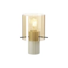 Brandroot Ribbed Table Lamp, 1 Light E27, Beige Stone/Amber Wide Line Glass