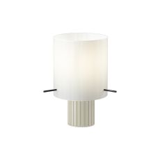 Brandroot Ribbed Table Lamp, 1 Light E27, Beige Stone/Gloss White Wide Line Glass