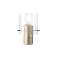 Brandroot Ribbed Table Lamp, 1 Light E27, Light Gold/Clear Narrow Line Glass