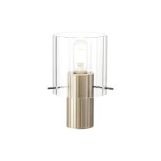 Brandroot Ribbed Table Lamp, 1 Light E27, Light Gold/Clear Wide Line Glass