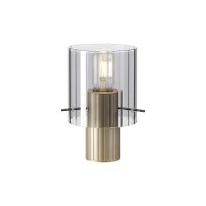 Brandroot Ribbed Table Lamp, 1 Light E27, Light Gold/Smoke Wide Line Glass