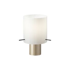 Brandroot Ribbed Table Lamp, 1 Light E27, Light Gold/Gloss White Wide Line Glass