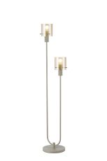 Brandroot Ribbed Floor Lamp, 2 Light E27, Beige Stone/Amber Narrow Line Glass