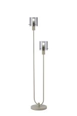 Brandroot Ribbed Floor Lamp, 2 Light E27, Beige Stone/Smoke Narrow Line Glass