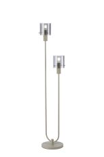 Brandroot Ribbed Floor Lamp, 2 Light E27, Beige Stone/Smoke Wide Line Glass