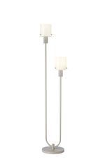 Brandroot Ribbed Floor Lamp, 2 Light E27, Beige Stone/Gloss White Wide Line Glass