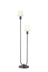 Brandroot Ribbed Floor Lamp, 2 Light E27, Dark Grey/Gloss White Wide Line Glass