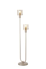 Brandroot Ribbed Floor Lamp, 2 Light E27, Light Gold/Amber Narrow Line Glass