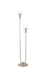 Brandroot Ribbed Floor Lamp, 2 Light E27, Light Gold/Clear Narrow Line Glass