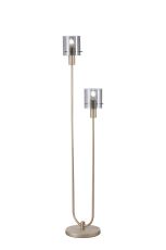 Brandroot Ribbed Floor Lamp, 2 Light E27, Light Gold/Smoke Narrow Line Glass