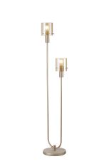 Brandroot Ribbed Floor Lamp, 2 Light E27, Light Gold/Amber Wide Line Glass